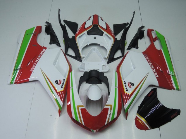 Carénage Ducati 848 1098 1198 07-14 - Rouge Blanc et Vert Carénage Ducati 848 1098 1198 07-14 - Rouge Blanc et Vert