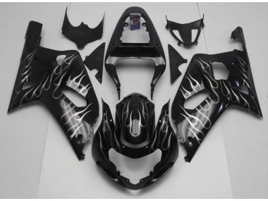 Carénage GSXR 600 / 750 K1 K2 K3 01-03 - Noir Blanc Flamme