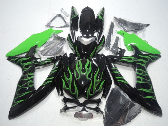 Carénage GSXR 600 K8 08-10 - Noir Vert Flamme Carénage GSXR 600 K8 08-10 - Noir Vert Flamme
