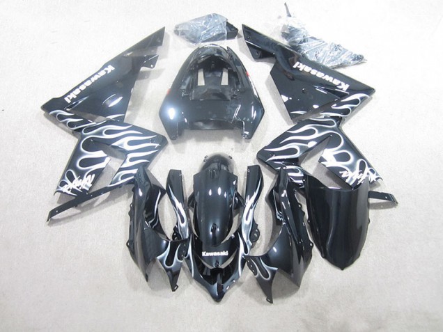Carénage ZX10R 03-05 - Noir Blanc Flamme Carénage ZX10R 03-05 - Noir Blanc Flamme