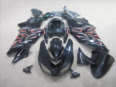 Carénage ZX10R 06-07 - Noir Blanc Rouge Flamme