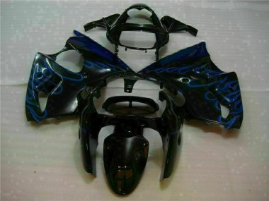 Carénage ZX6R 00-02 - Noir avec Bleu Flamme