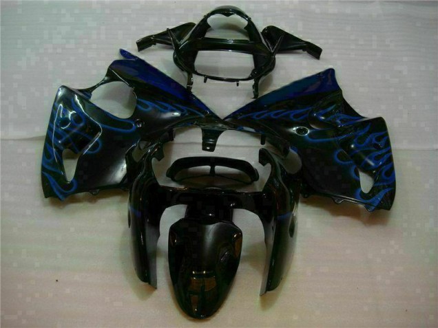 Carénage ZX6R 00-02 - Noir avec Bleu Flamme