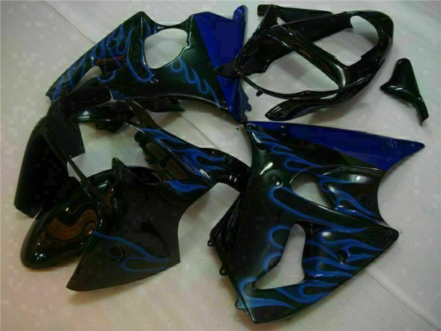 Carénage ZX6R 00-02 - Noir avec Bleu Flamme
