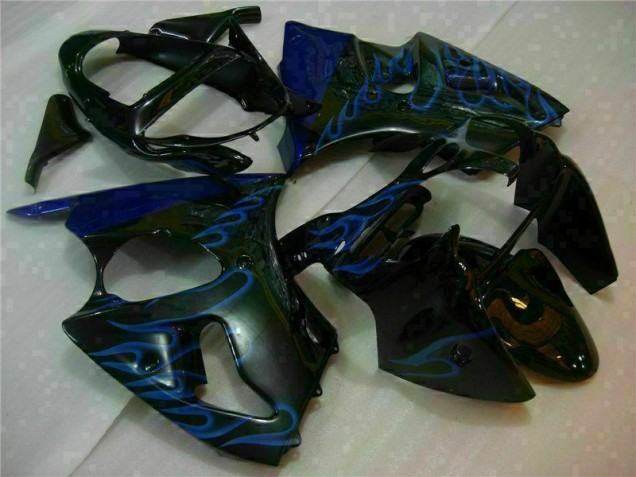 Carénage ZX6R 00-02 - Noir avec Bleu Flamme