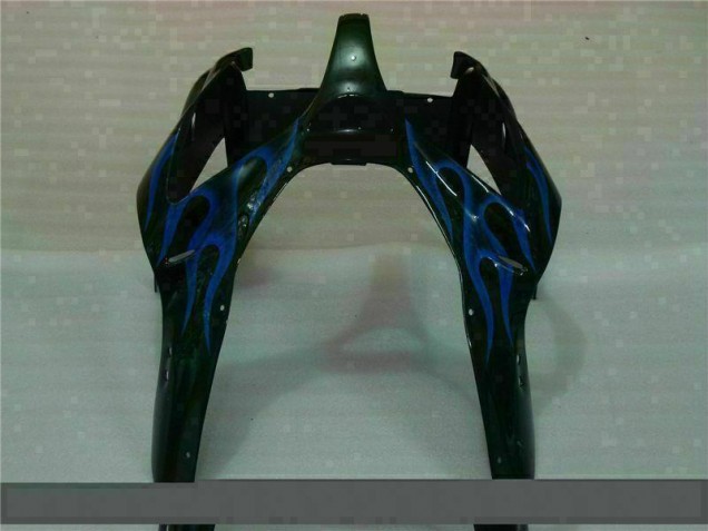 Carénage ZX6R 00-02 - Noir avec Bleu Flamme