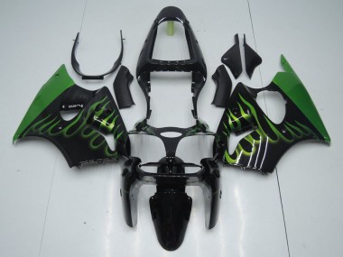 Carénage ZX6R 00-02 - Noir avec Vert Flamme