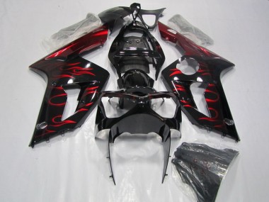 Carénage ZX6R 03-04 - Noir Rouge Flamme