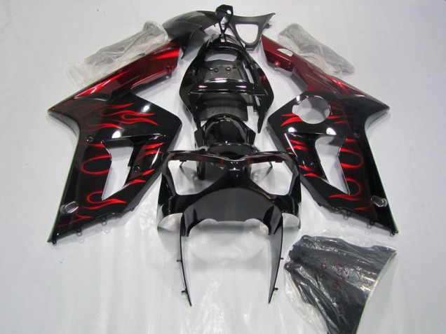 Carénage ZX6R 03-04 - Noir Rouge Flamme