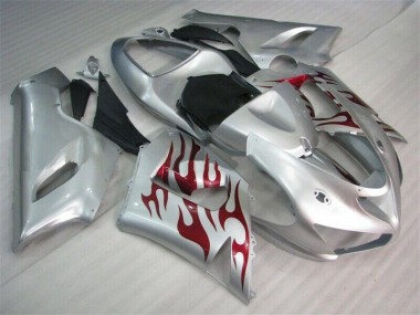 Carénage ZX6R 05-06 - Argent Rouge Flamme