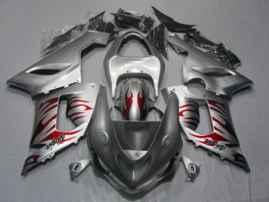 Carénage ZX6R 05-06 - Argent Rouge Flamme Ninja