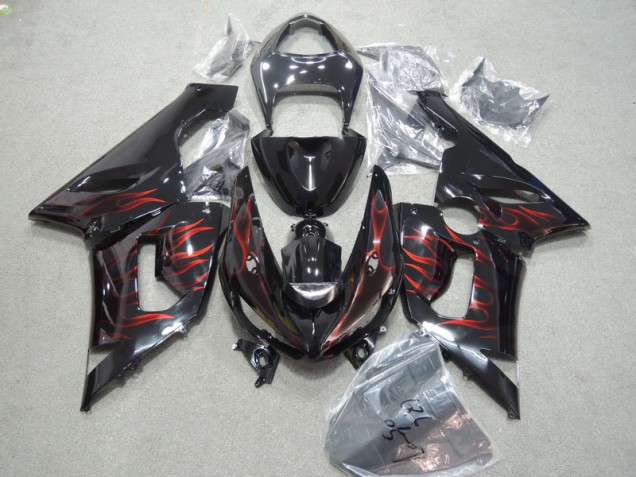 Carénage ZX6R 05-06 - Noir Rouge Flamme Carénage ZX6R 05-06 - Noir Rouge Flamme