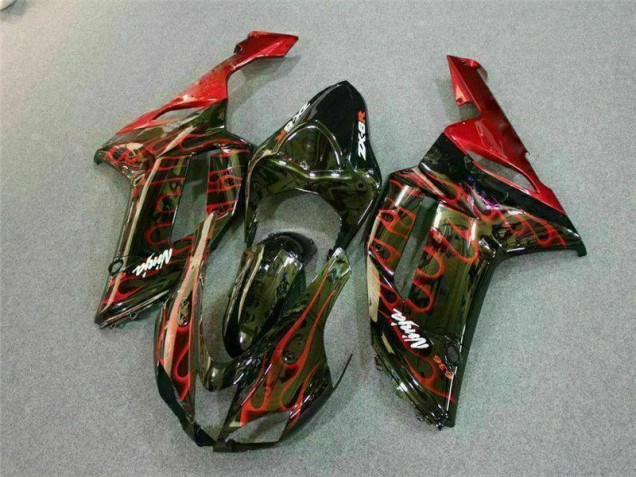 Carénage ZX6R 07-08 - Noir Rouge Flamme Carénage ZX6R 07-08 - Noir Rouge Flamme