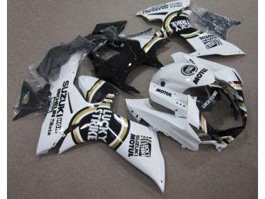Carénages GSXR 600 K11 11-24 - Blanc Lucky Strike Noir Motul