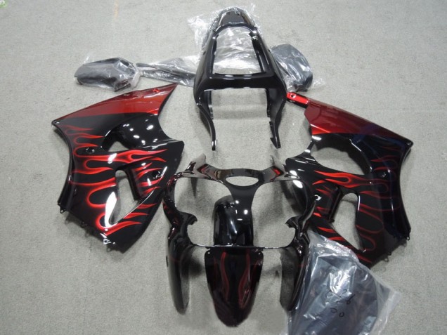 Carénages ZX6R 00-02 - Noir Rouge Flamme Carénages ZX6R 00-02 - Noir Rouge Flamme